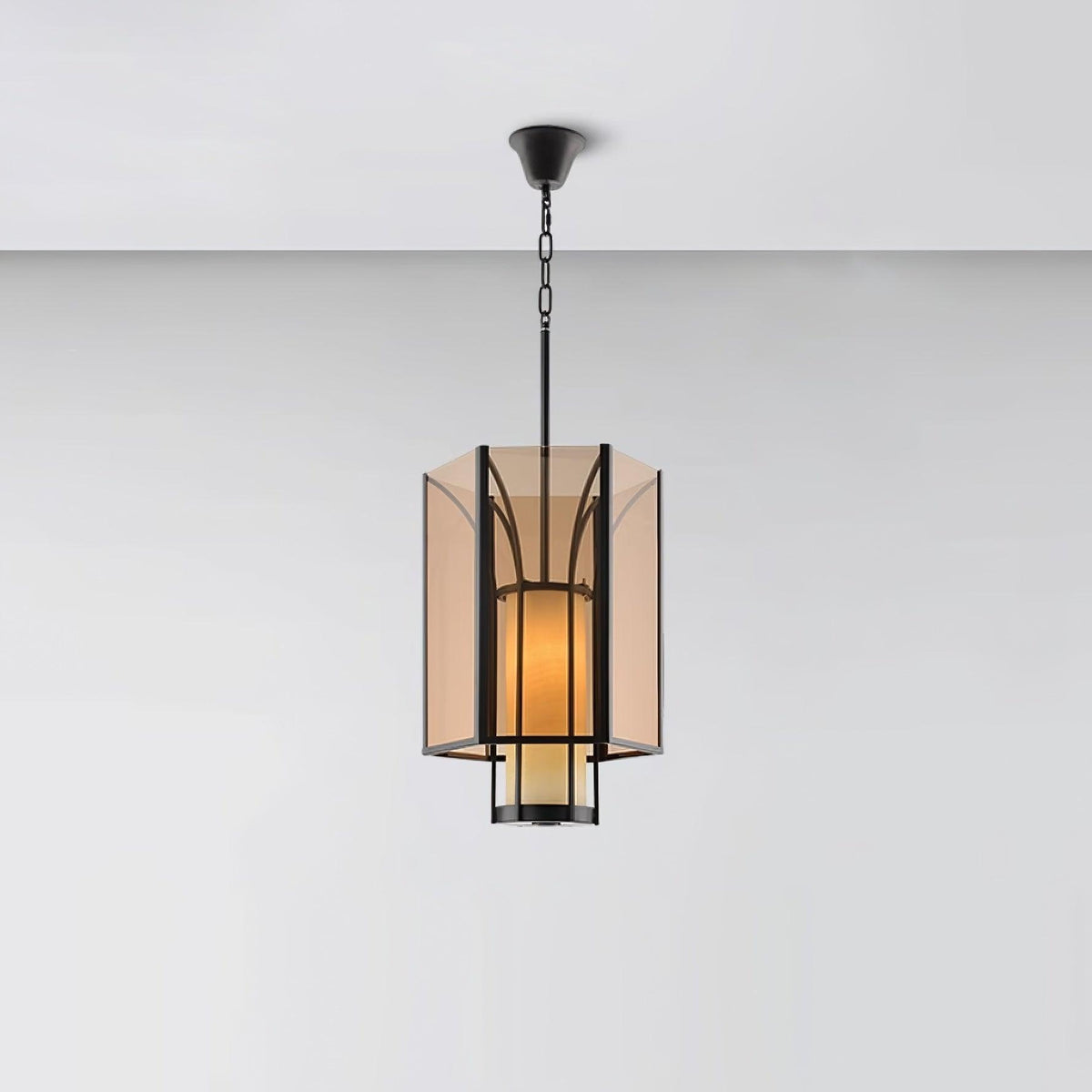 Remy Pendant Light in Black Iron with Alabaster Glass Shade