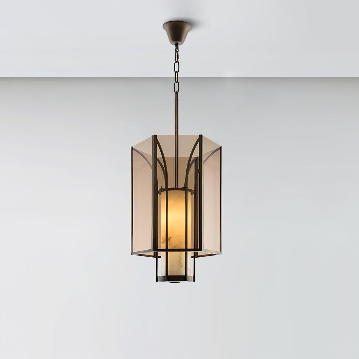 Remy Pendant Light in Black Iron with Alabaster Glass Shade