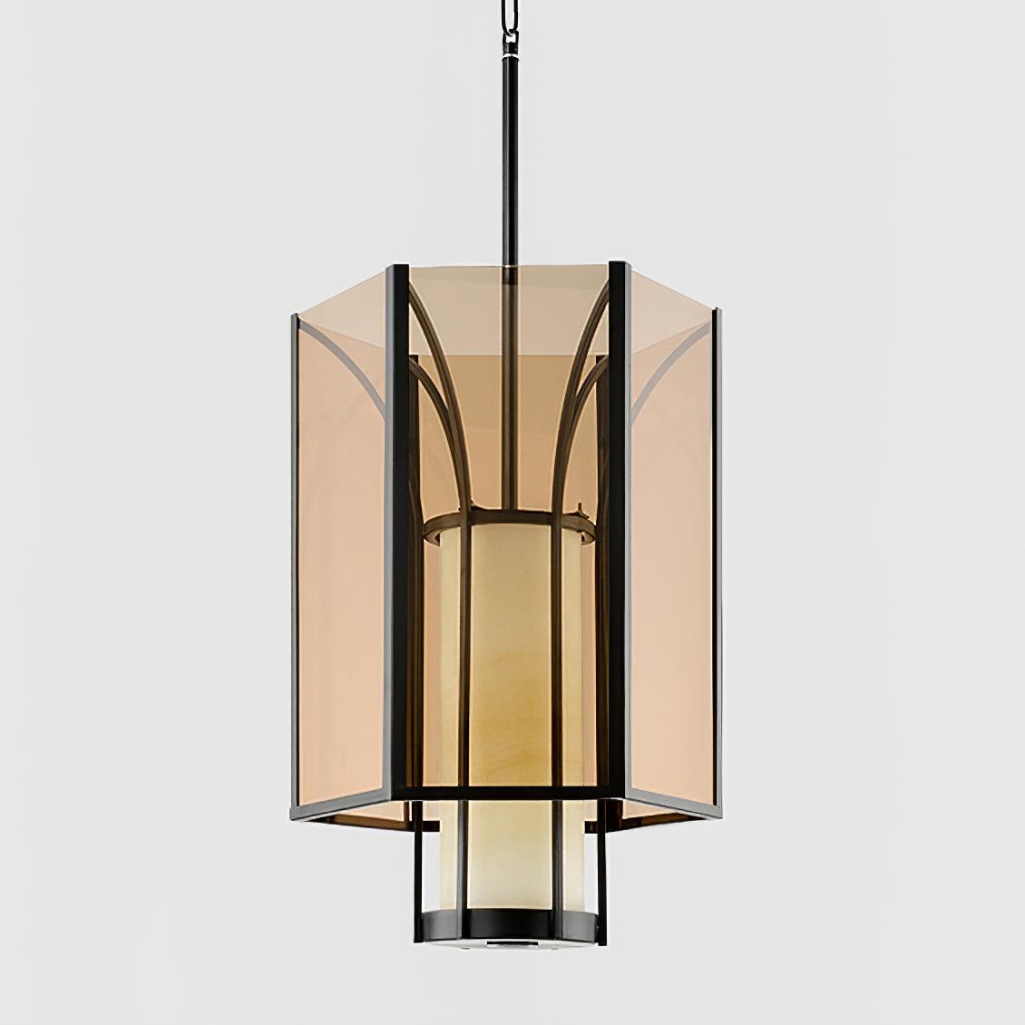 Remy Pendant Light in Black Iron with Alabaster Glass Shade
