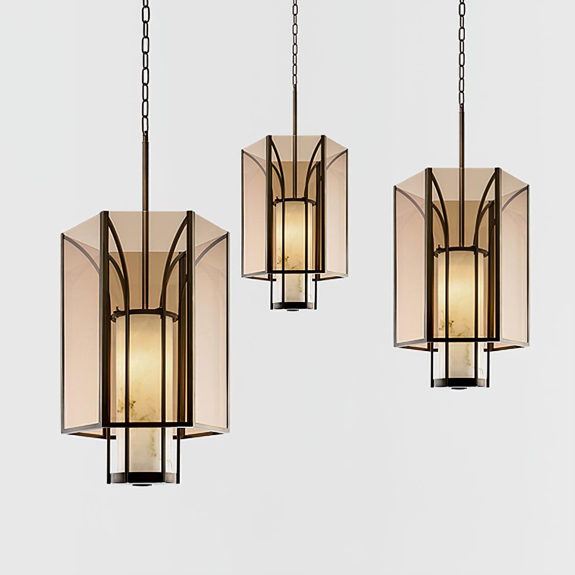 Remy Pendant Light in Black Iron with Alabaster Glass Shade