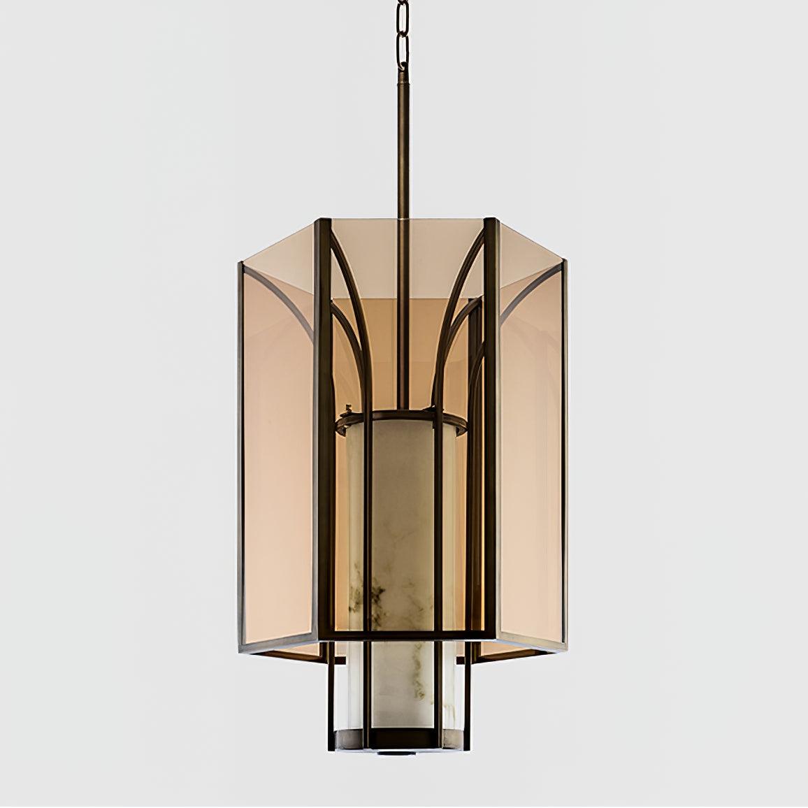 Remy Pendant Light in Black Iron with Alabaster Glass Shade