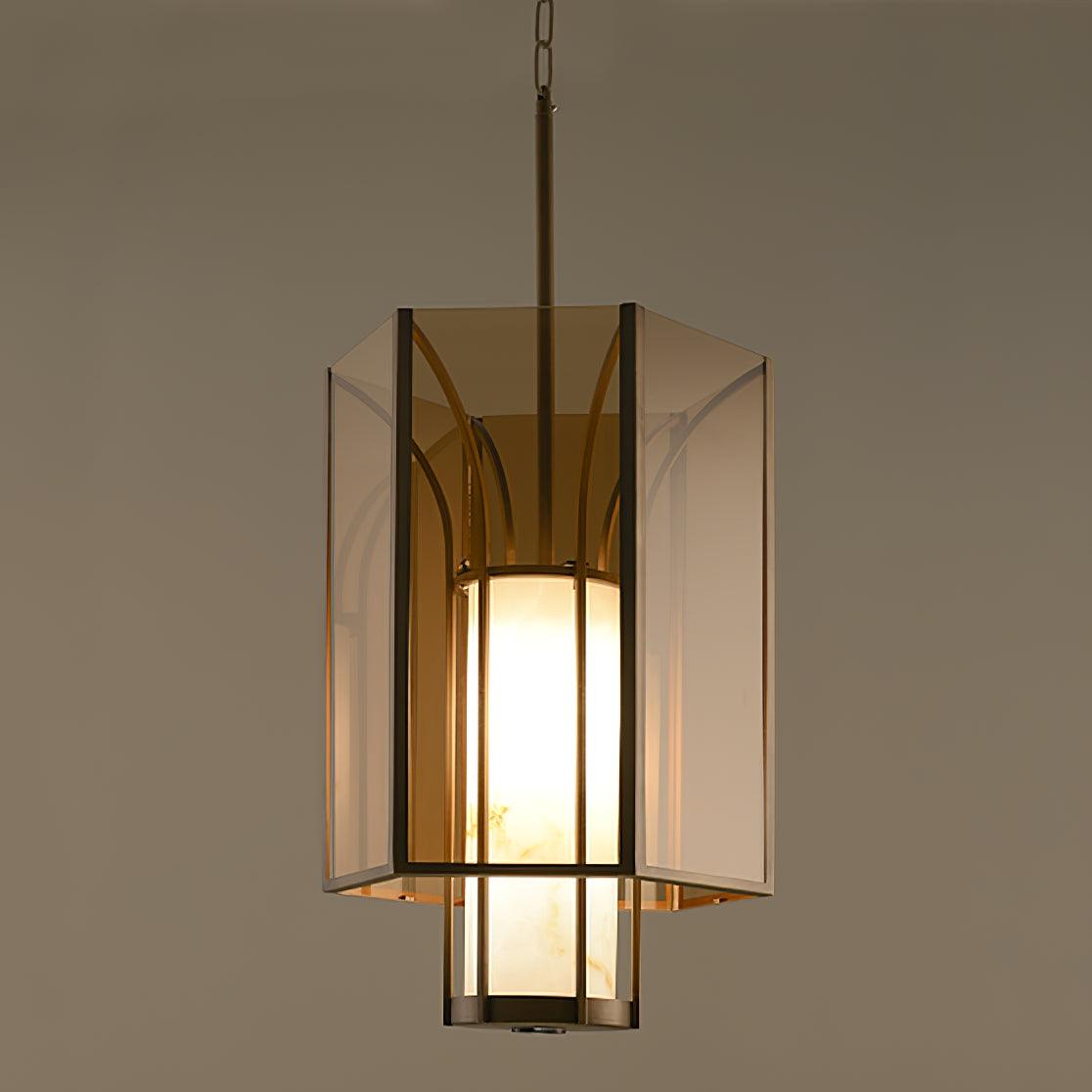 Remy Pendant Light in Black Iron with Alabaster Glass Shade