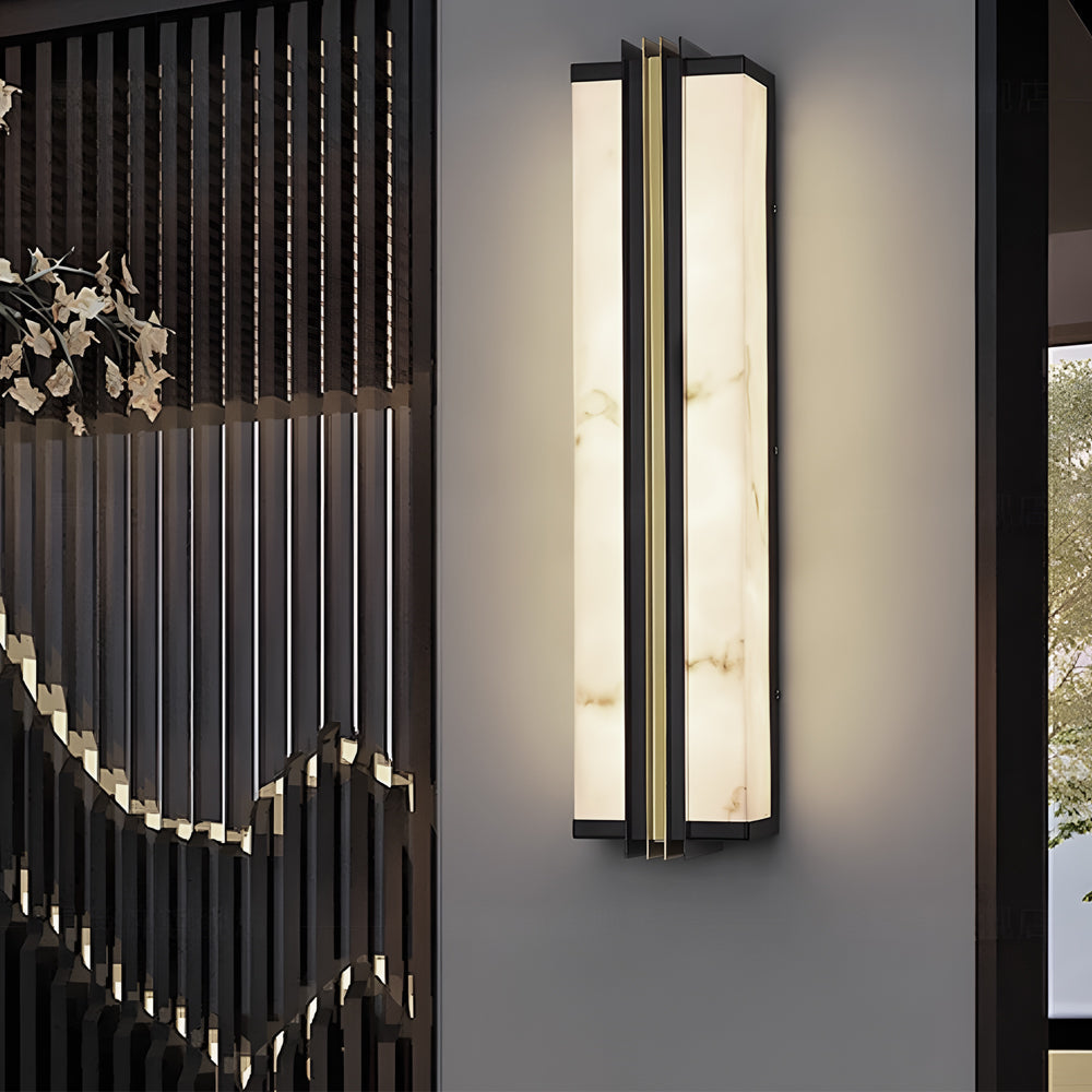 Modern Black Led Indoor Outdoor Wall Lights With Resin Marble Shade