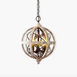Retro Globe Chandelier with Weathered Wood and Crystal Accents