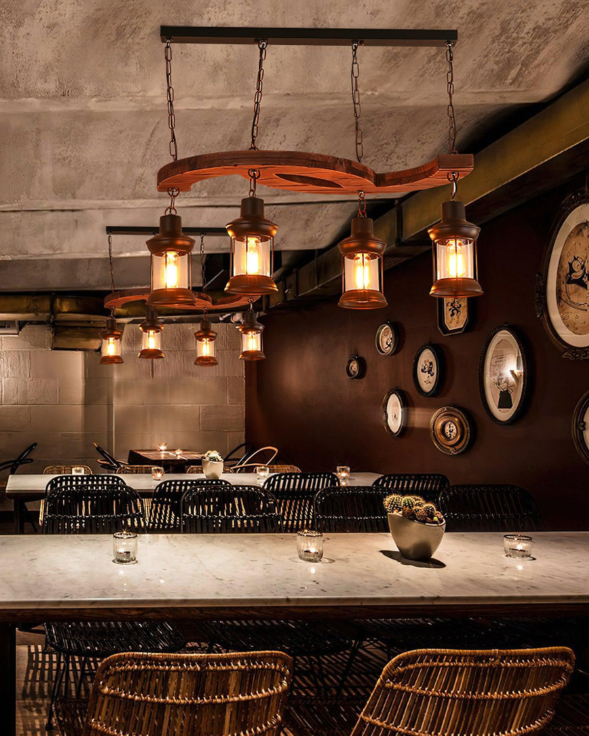 Retro Boat Wood Chandelier – Handcrafted Solid Wood & Iron Pendant Light for Dining Room, Living Room, and Restaurant