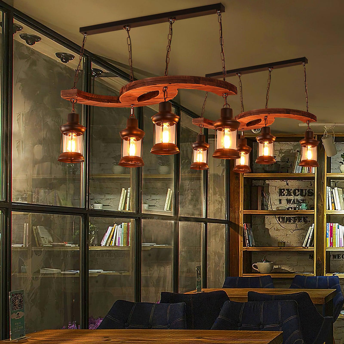 Retro Boat Wood Chandelier – Handcrafted Solid Wood & Iron Pendant Light for Dining Room, Living Room, and Restaurant