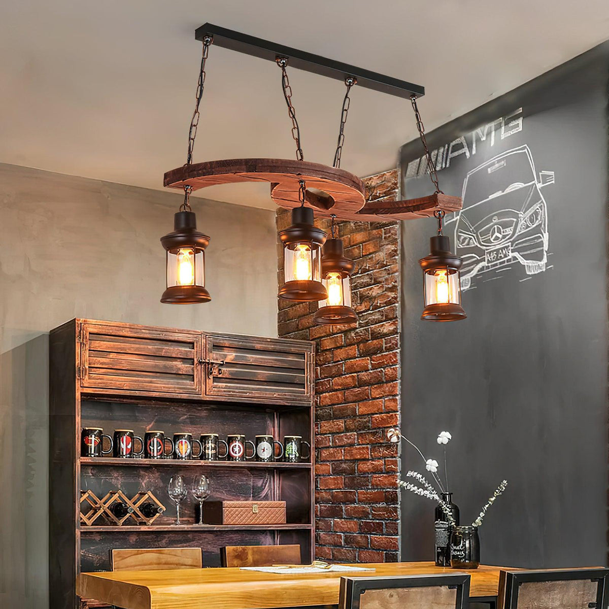 Retro Boat Wood Chandelier – Handcrafted Solid Wood & Iron Pendant Light for Dining Room, Living Room, and Restaurant