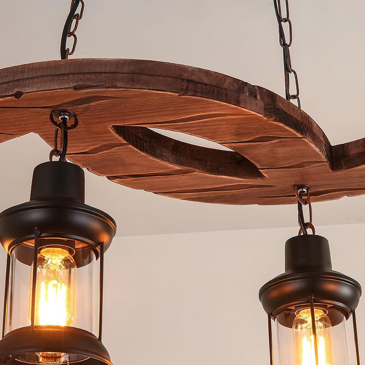 Retro Boat Wood Chandelier – Handcrafted Solid Wood & Iron Pendant Light for Dining Room, Living Room, and Restaurant