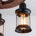 Retro Boat Wood Chandelier – Handcrafted Solid Wood & Iron Pendant Light for Dining Room, Living Room, and Restaurant