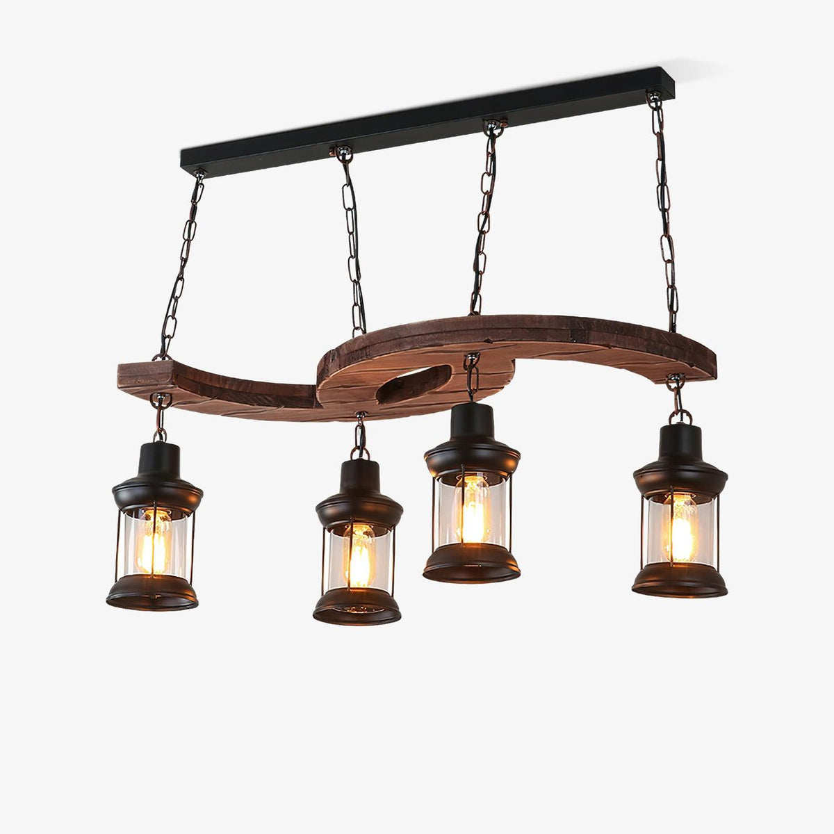 Retro Boat Wood Chandelier – Handcrafted Solid Wood & Iron Pendant Light for Dining Room, Living Room, and Restaurant