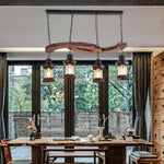 Retro Boat Wood Chandelier – Handcrafted Solid Wood & Iron Pendant Light for Dining Room, Living Room, and Restaurant