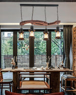 Retro Boat Wood Chandelier – Handcrafted Solid Wood & Iron Pendant Light for Dining Room, Living Room, and Restaurant
