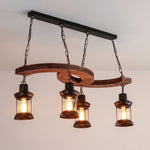 Retro Boat Wood Chandelier – Handcrafted Solid Wood & Iron Pendant Light for Dining Room, Living Room, and Restaurant