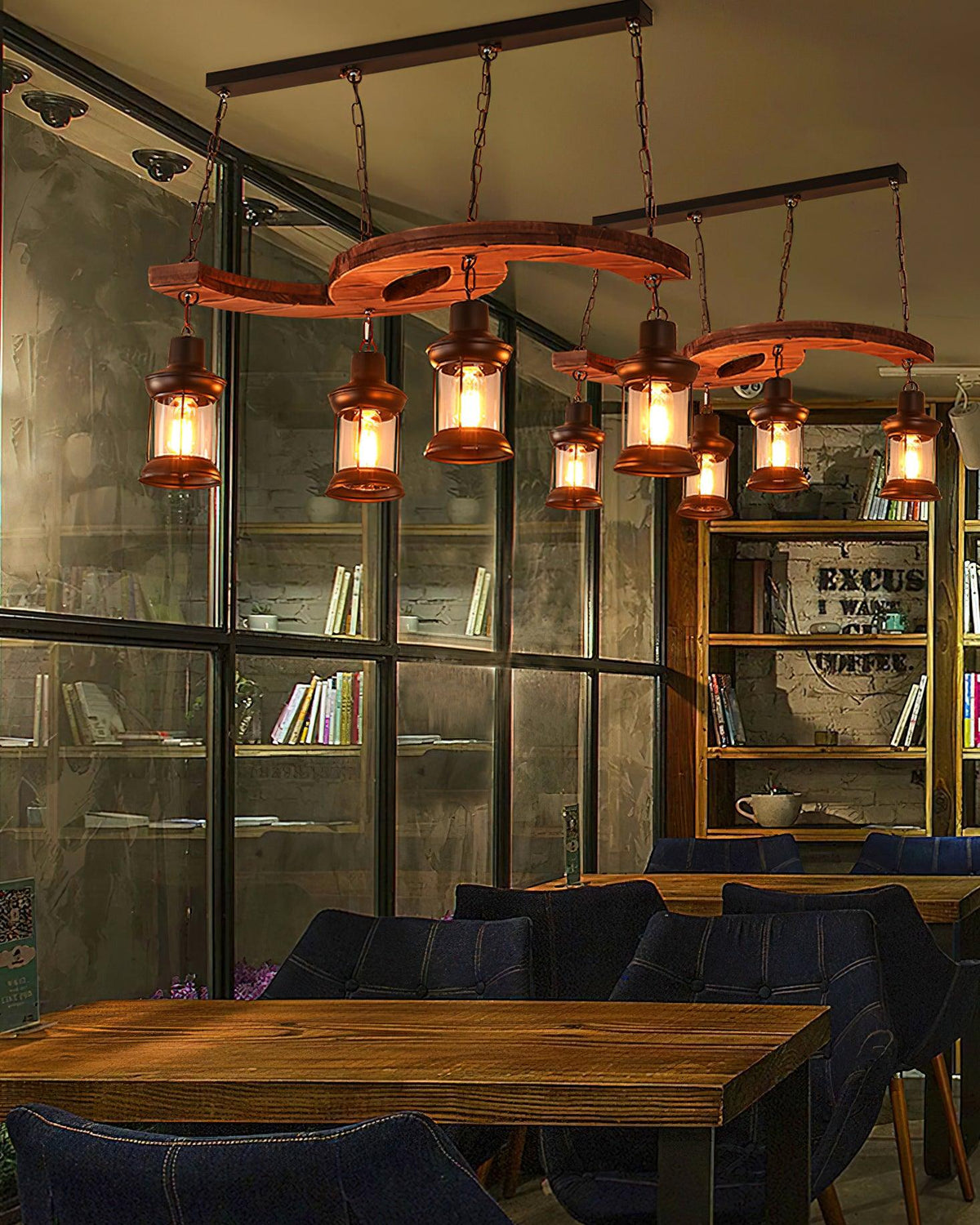 Retro Boat Wood Chandelier – Handcrafted Solid Wood & Iron Pendant Light for Dining Room, Living Room, and Restaurant