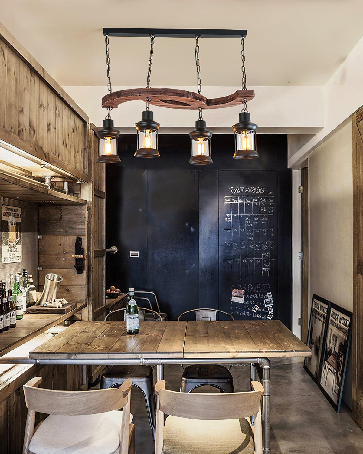 Retro Boat Wood Chandelier – Handcrafted Solid Wood & Iron Pendant Light for Dining Room, Living Room, and Restaurant