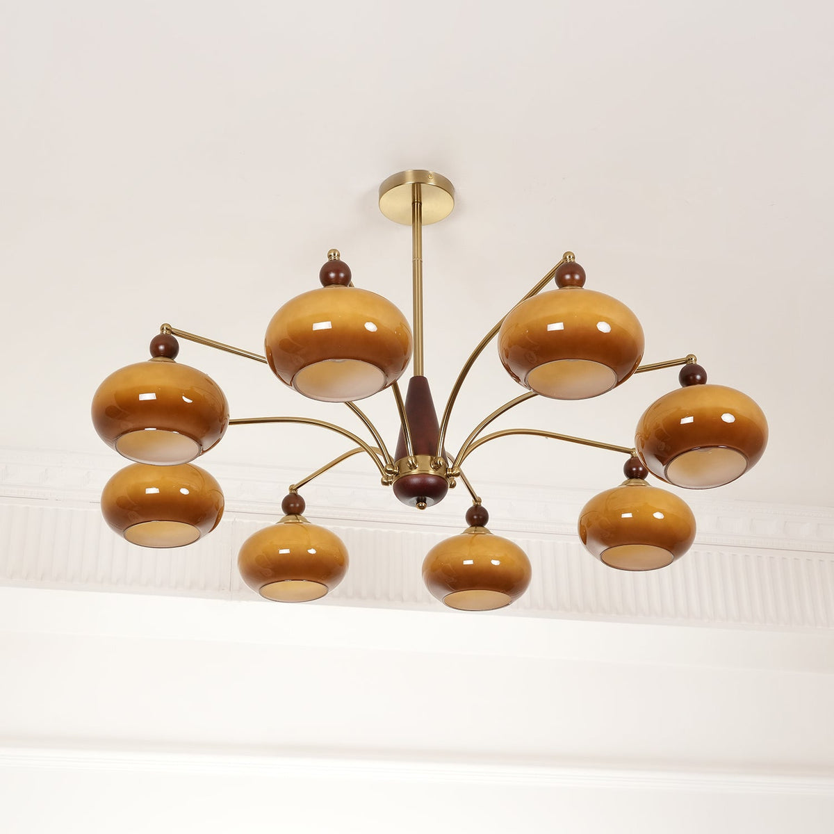 Retro Calliope Chandelier | Art Deco Wood & Glass Pendant Light for Dining Room