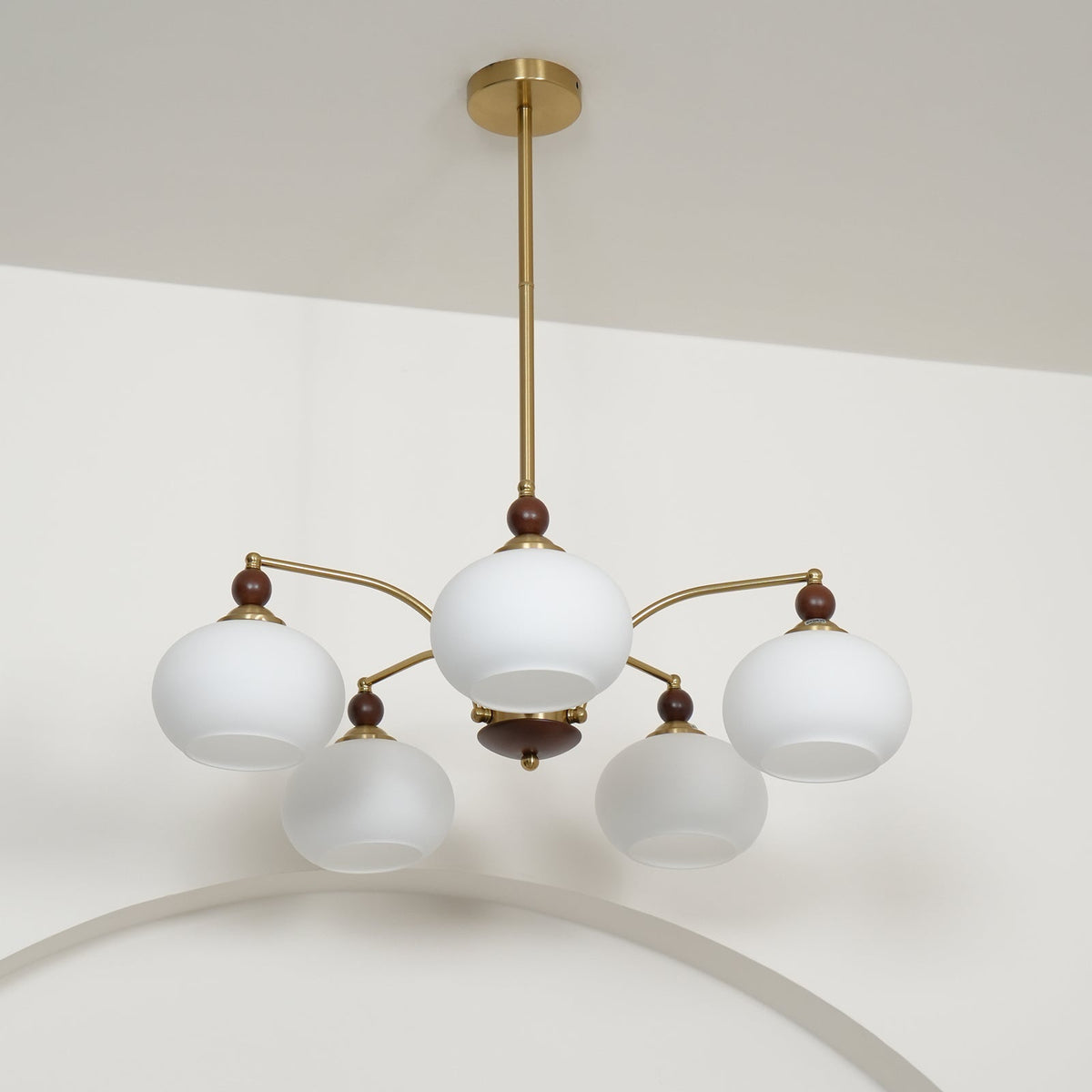 Retro Calliope Chandelier | Art Deco Wood & Glass Pendant Light for Dining Room
