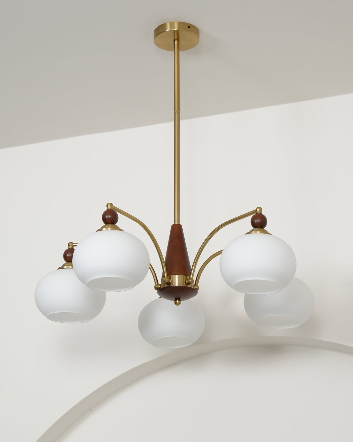 Retro Calliope Chandelier | Art Deco Wood & Glass Pendant Light for Dining Room