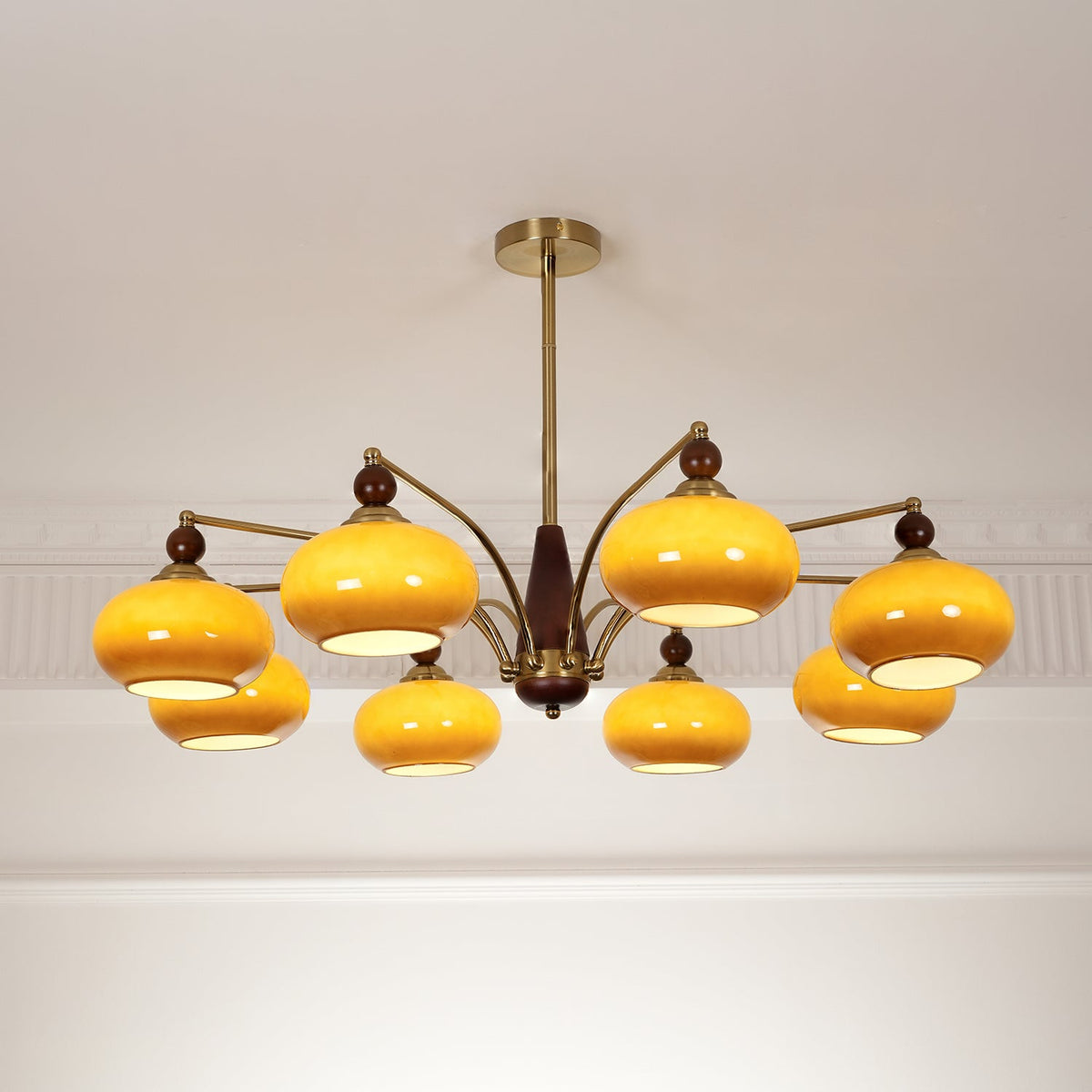 Retro Calliope Chandelier | Art Deco Wood & Glass Pendant Light for Dining Room