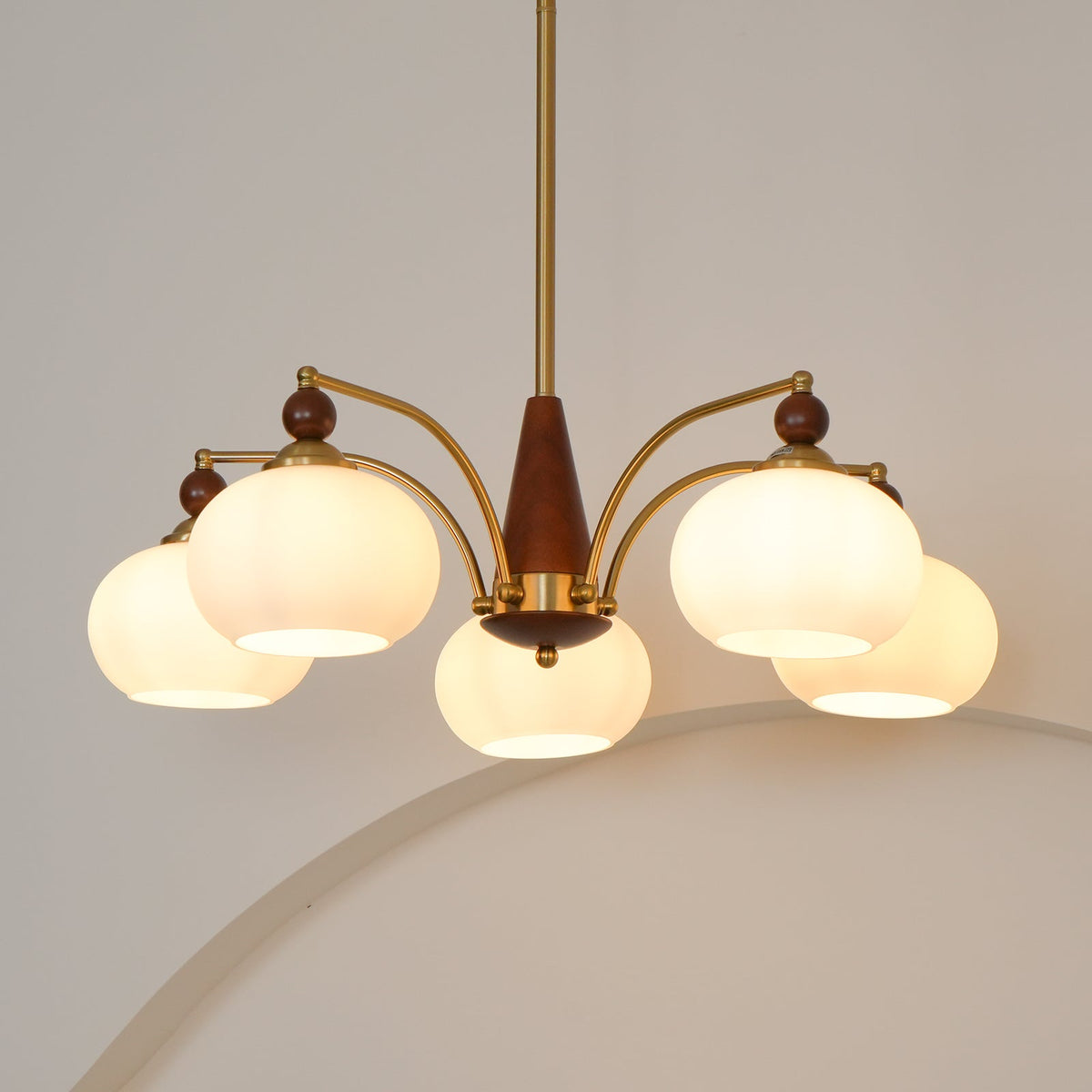 Retro Calliope Chandelier | Art Deco Wood & Glass Pendant Light for Dining Room
