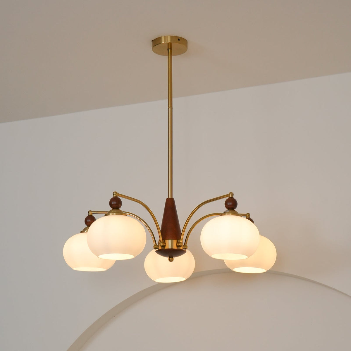 Retro Calliope Chandelier | Art Deco Wood & Glass Pendant Light for Dining Room