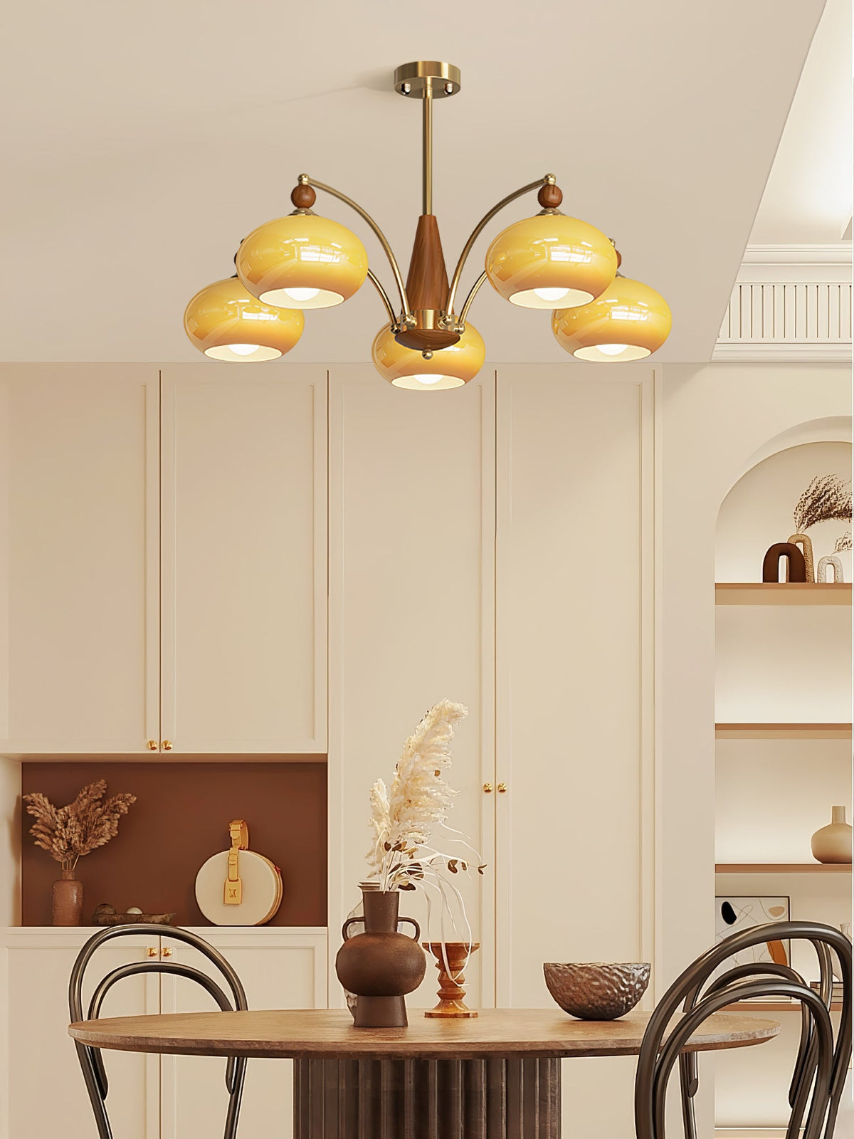 Retro Calliope Chandelier | Art Deco Wood & Glass Pendant Light for Dining Room
