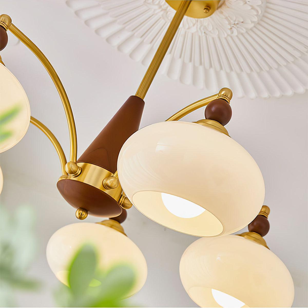 Retro Calliope Chandelier | Art Deco Wood & Glass Pendant Light for Dining Room