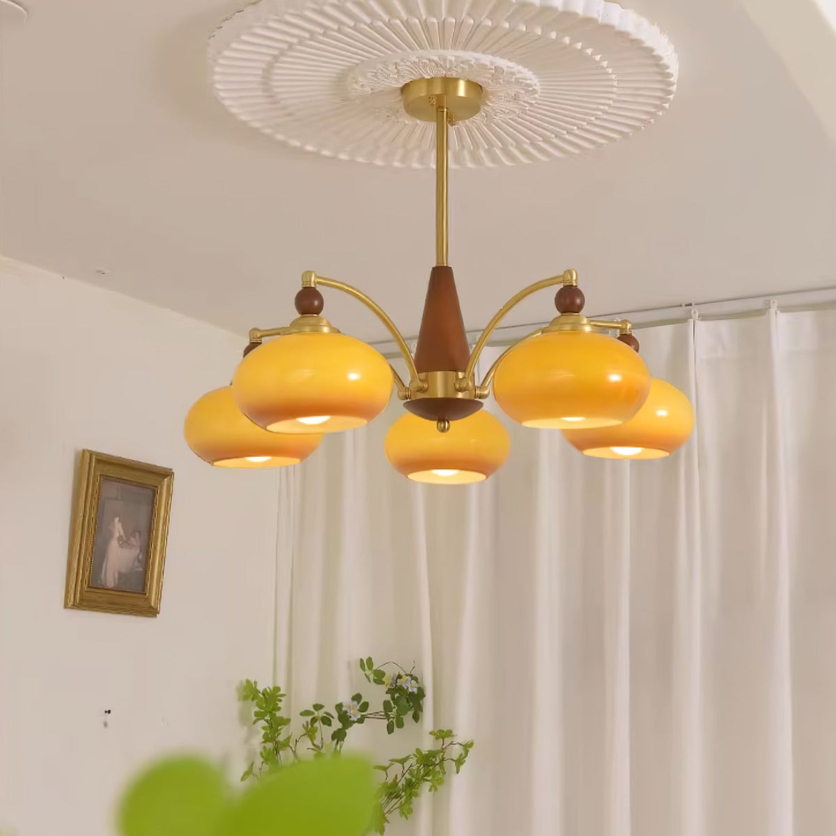 Retro Calliope Chandelier | Art Deco Wood & Glass Pendant Light for Dining Room