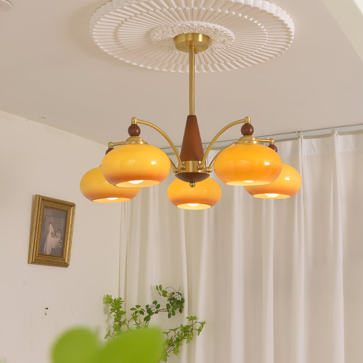 Retro Calliope Chandelier | Art Deco Wood & Glass Pendant Light for Dining Room