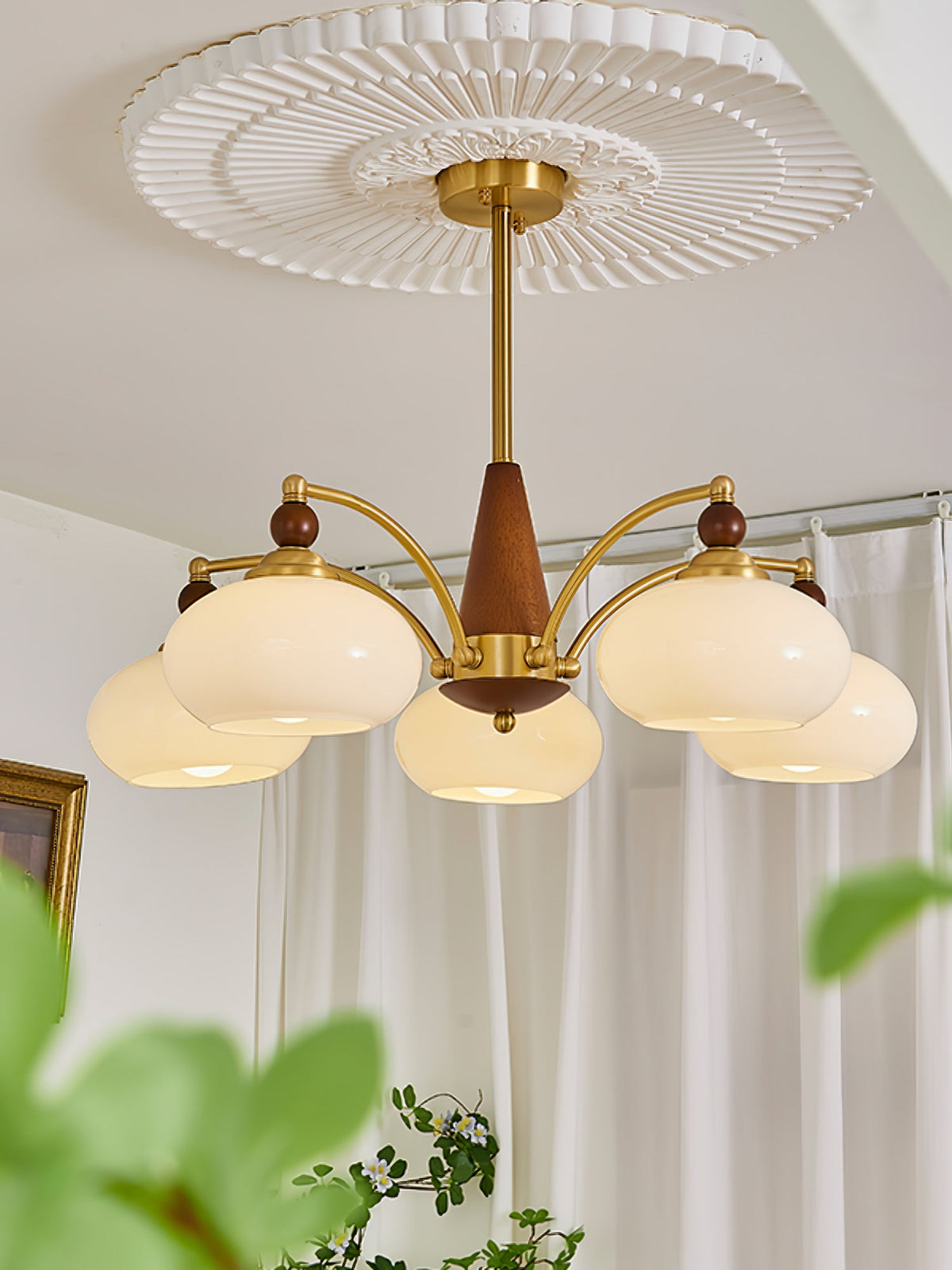 Retro Calliope Chandelier | Art Deco Wood & Glass Pendant Light for Dining Room