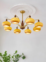 Retro Calliope Chandelier | Art Deco Wood & Glass Pendant Light for Dining Room