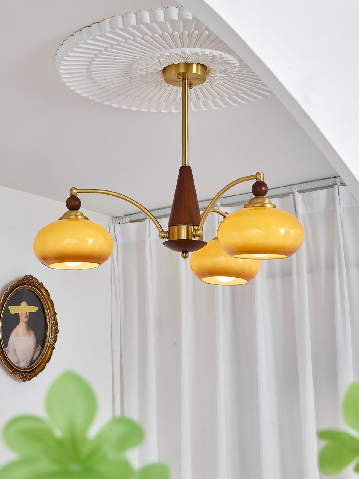 Retro Calliope Chandelier | Art Deco Wood & Glass Pendant Light for Dining Room