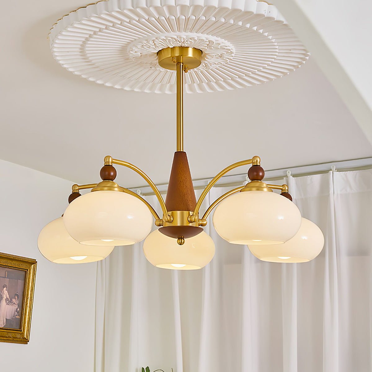 Retro Calliope Chandelier | Art Deco Wood & Glass Pendant Light for Dining Room