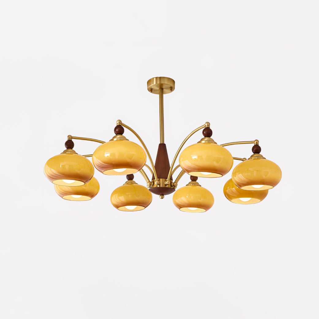 Retro Calliope Chandelier | Art Deco Wood & Glass Pendant Light for Dining Room
