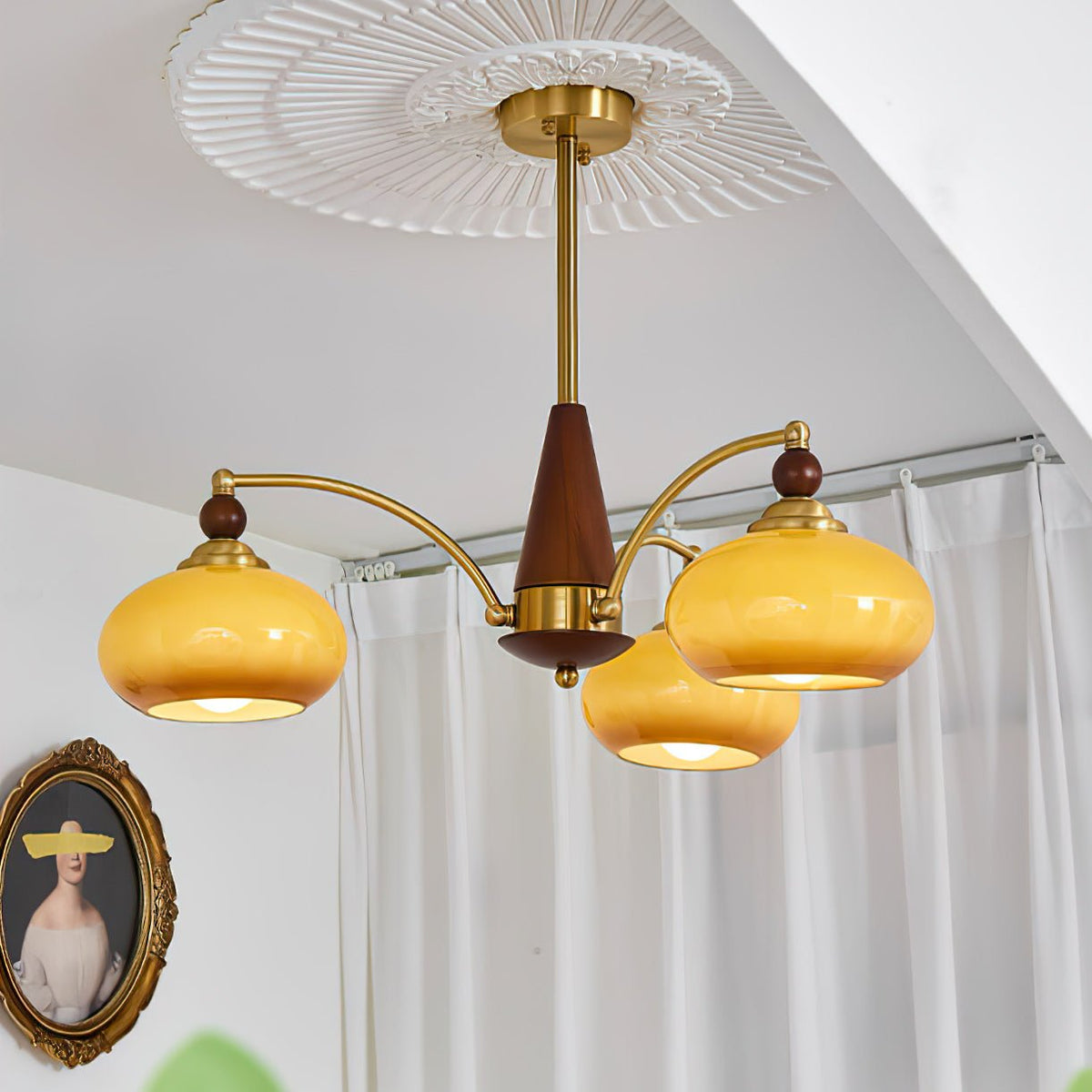 Retro Calliope Chandelier | Art Deco Wood & Glass Pendant Light for Dining Room