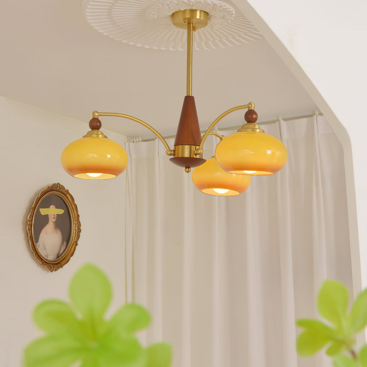 Retro Calliope Chandelier | Art Deco Wood & Glass Pendant Light for Dining Room