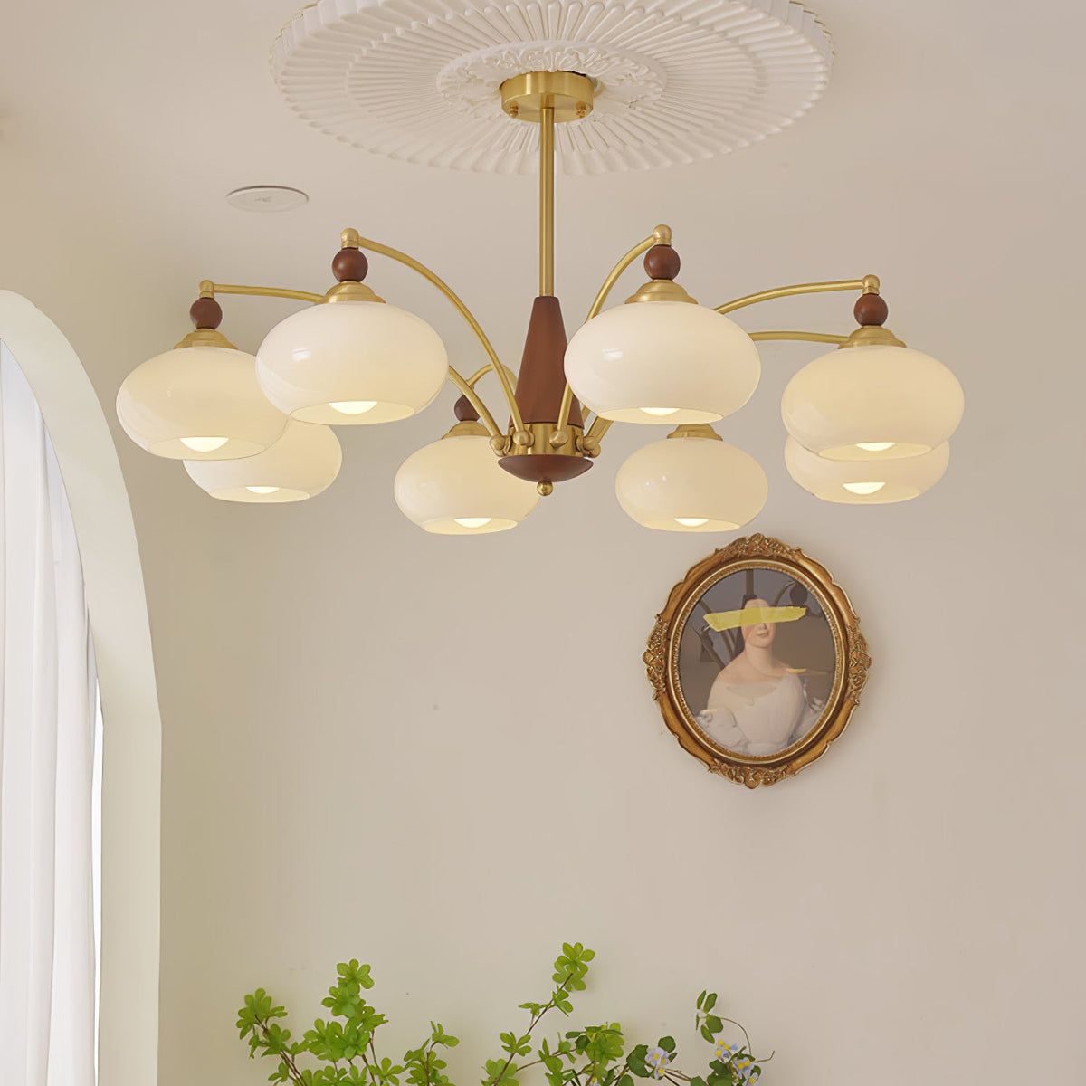Retro Calliope Chandelier | Art Deco Wood & Glass Pendant Light for Dining Room