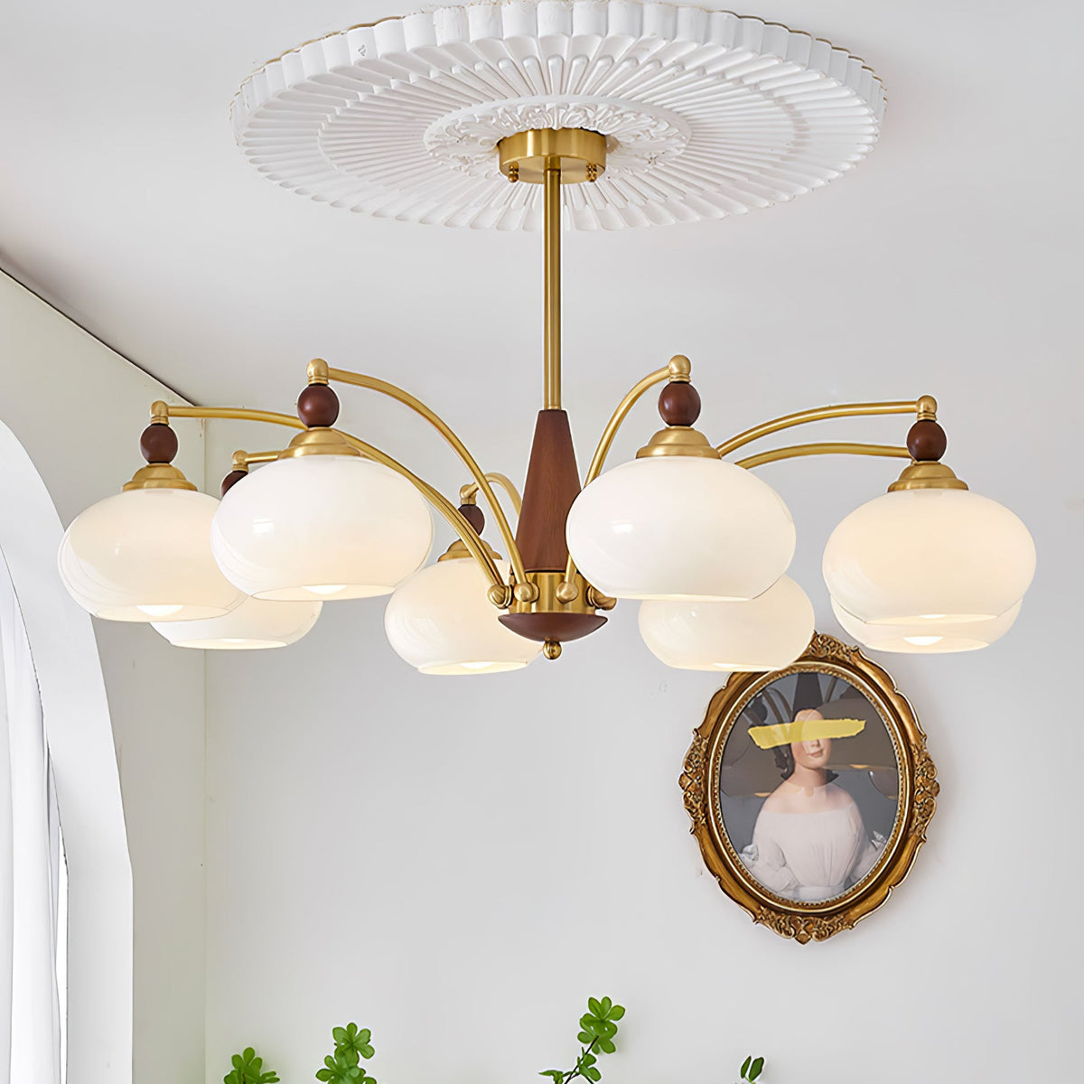 Retro Calliope Chandelier | Art Deco Wood & Glass Pendant Light for Dining Room