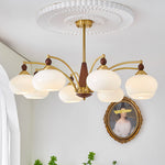 Retro Calliope Chandelier | Art Deco Wood & Glass Pendant Light for Dining Room