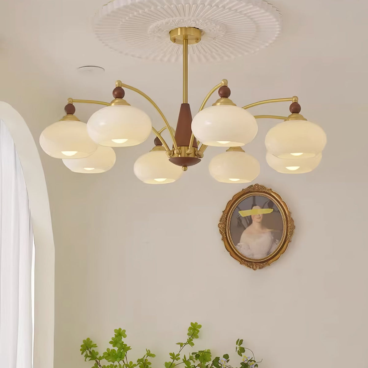 Retro Calliope Chandelier | Art Deco Wood & Glass Pendant Light for Dining Room