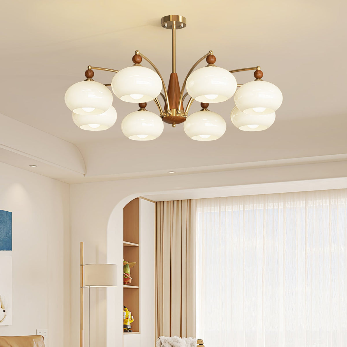 Retro Calliope Chandelier | Art Deco Wood & Glass Pendant Light for Dining Room