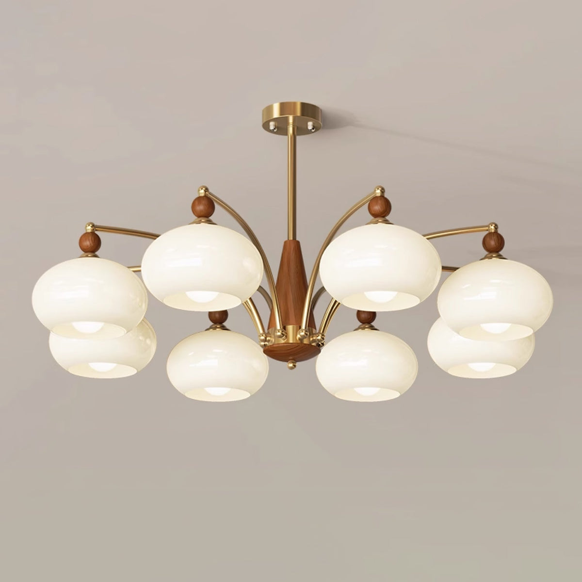 Retro Calliope Chandelier | Art Deco Wood & Glass Pendant Light for Dining Room