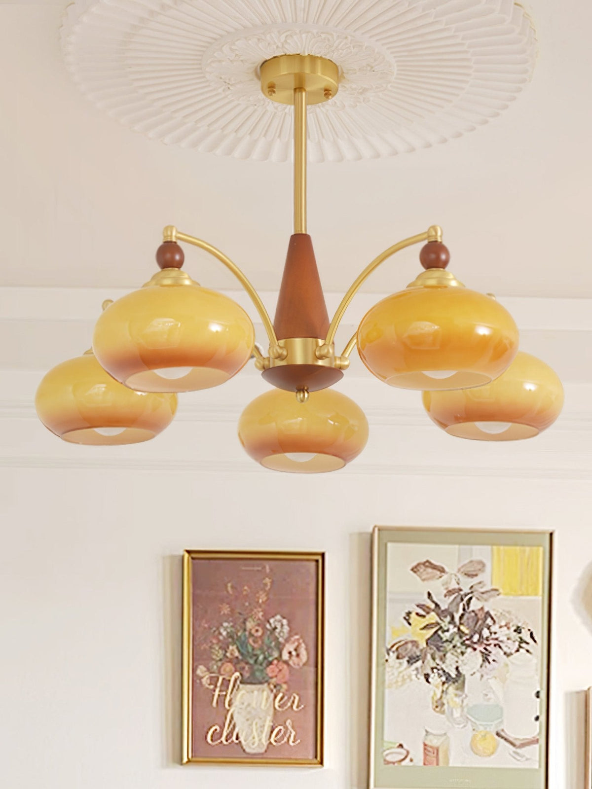 Retro Calliope Chandelier | Art Deco Wood & Glass Pendant Light for Dining Room