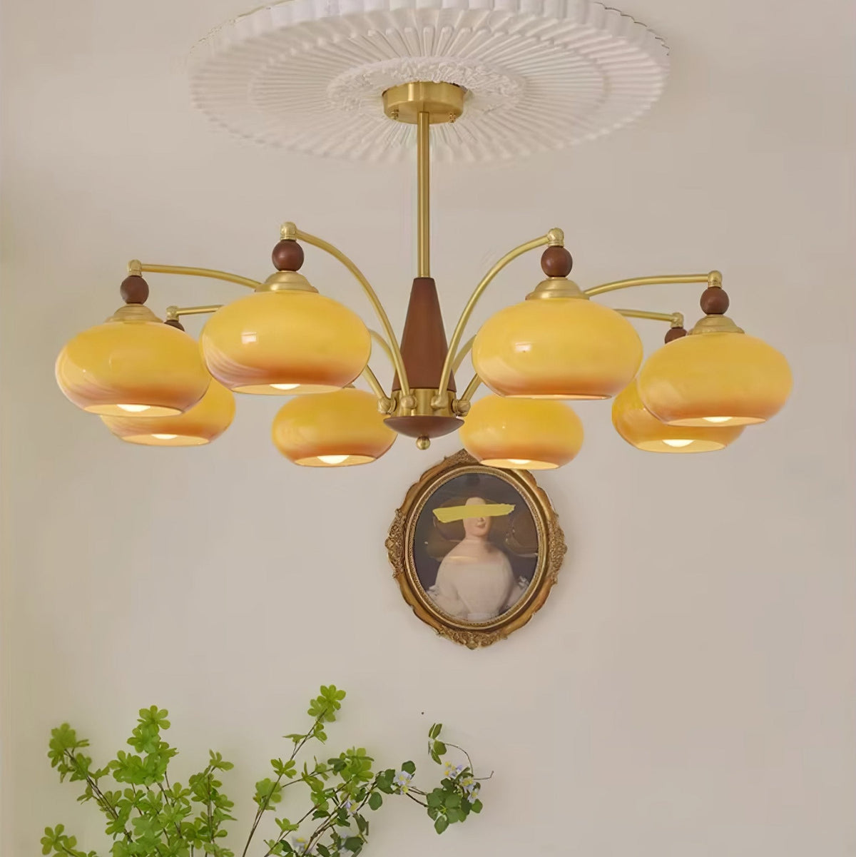 Retro Calliope Chandelier | Art Deco Wood & Glass Pendant Light for Dining Room