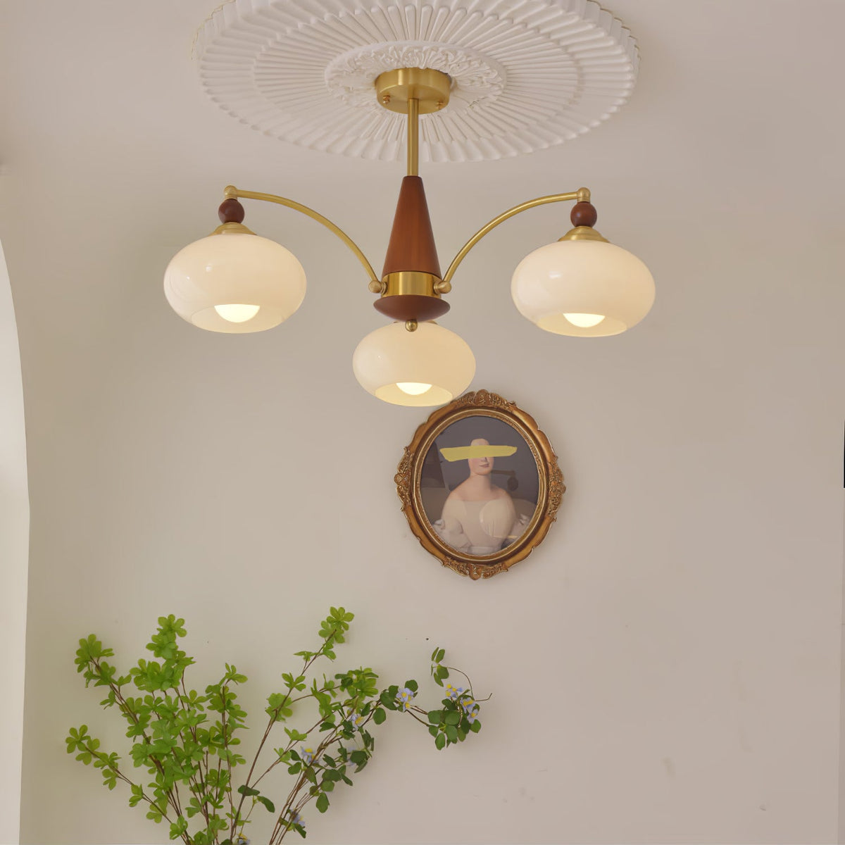 Retro Calliope Chandelier | Art Deco Wood & Glass Pendant Light for Dining Room