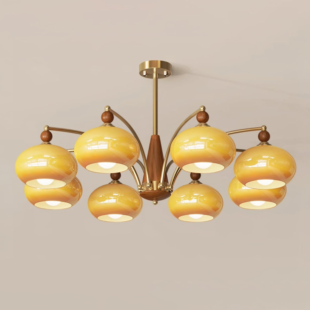 Retro Calliope Chandelier | Art Deco Wood & Glass Pendant Light for Dining Room