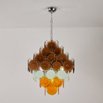 Layered Glass Disc Chandelier with Amber and Pastel Tones for Dining and Living Spaces
