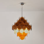 Layered Glass Disc Chandelier with Amber and Pastel Tones for Dining and Living Spaces