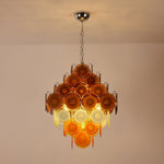 Layered Glass Disc Chandelier with Amber and Pastel Tones for Dining and Living Spaces