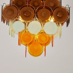 Layered Glass Disc Chandelier with Amber and Pastel Tones for Dining and Living Spaces